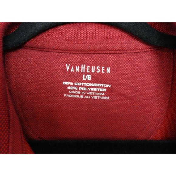 Mens Van Heusen Polo Shirt Large 16 16 1/2 Red/Burgundy Plaid Short Sleeve - Picture 3 of 6